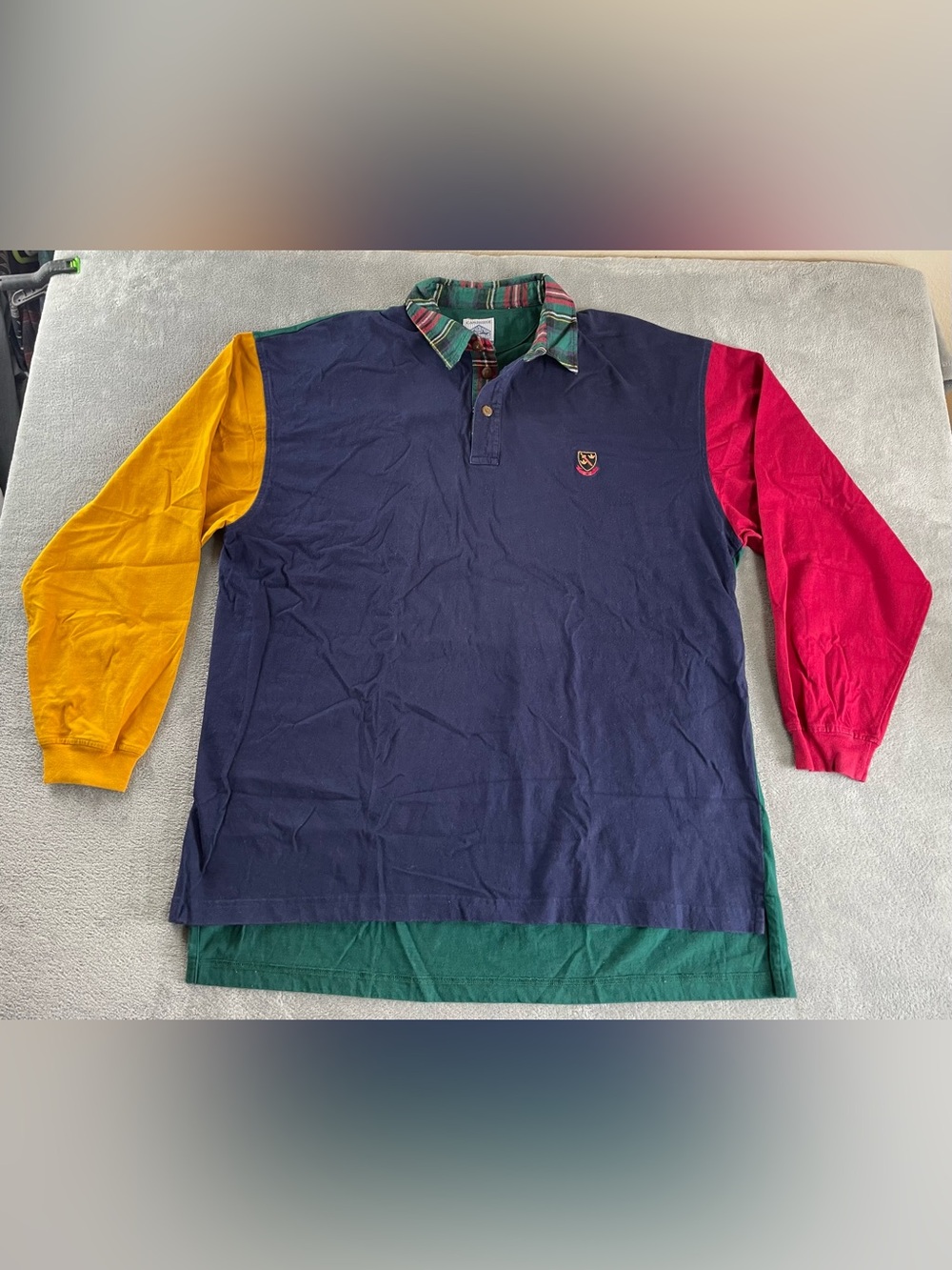 Cambridge Classics Long Sleeve Rugby Polo Shirt Mens XLT Multi Colorblock VTG
